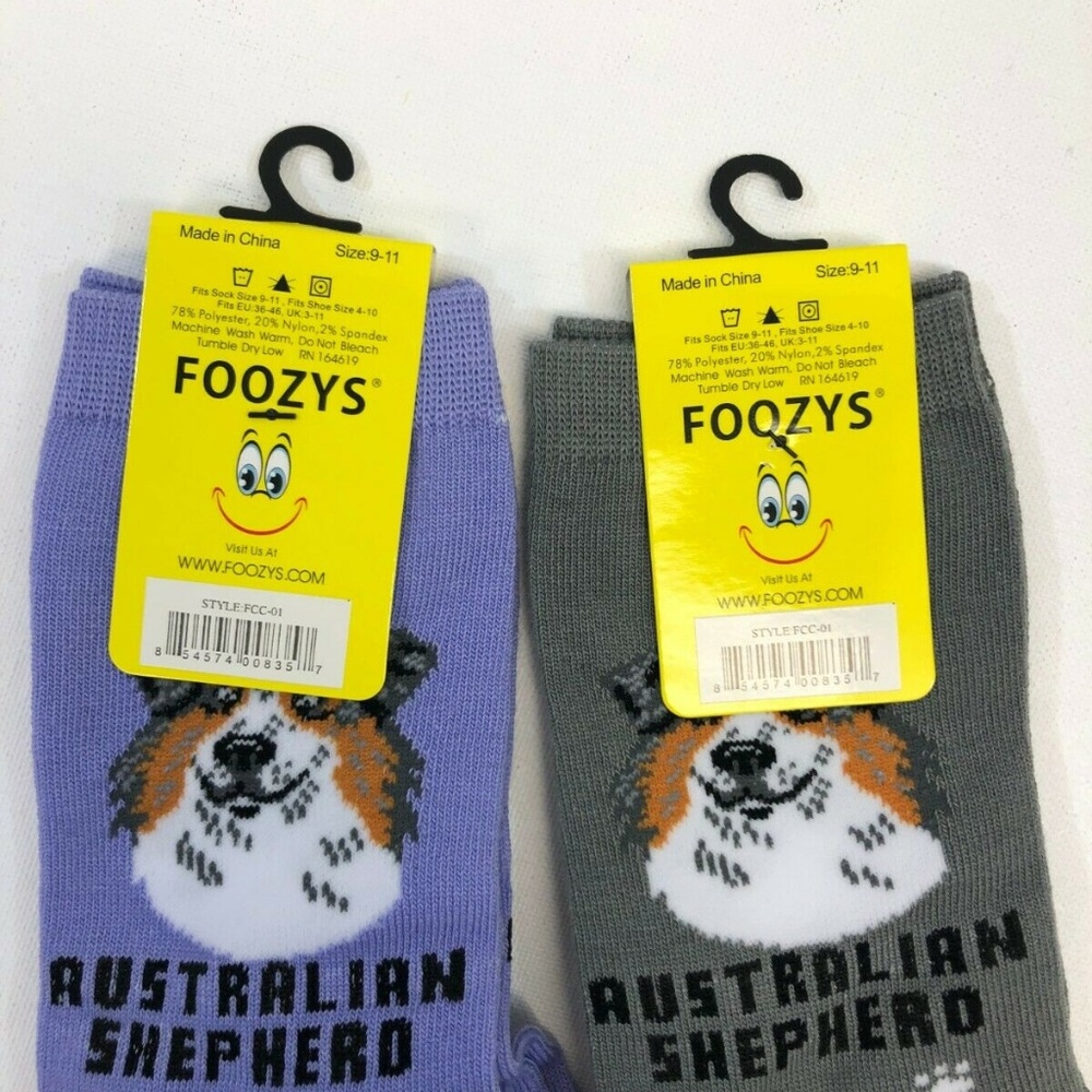 2 PAIRS Foozys Women's Socks AUSTRALIAN SHEPHERD - Picture 2 of 4